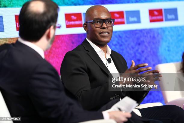 Media Editor at The Econimist Gady Epstein speaks with Artistic Director of the Toronto Film Festival Cameron Bailey on stage at the 2nd Annual Pride...