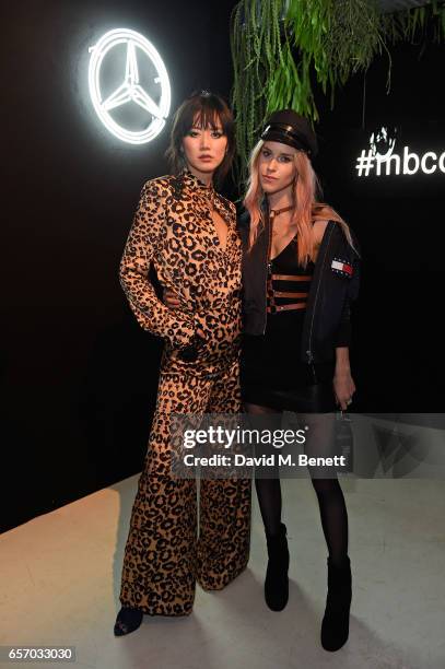 Betty Bachz and Mary Charteris attend the Mercedes-Benz #mbcollective launch party with M.I.A & Tommy Genesis at 180 The Strand on March 23, 2017 in...