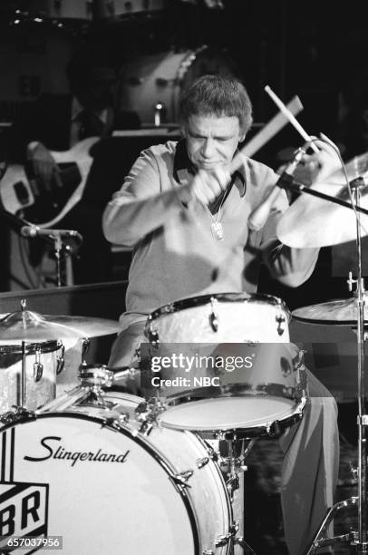 Pictured: Drummer Buddy Rich performing on April 13th, 1976--