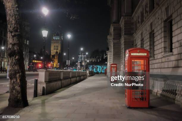 View of Westminster in central London on March 23, 2017 in solidarity with the victims of the March 22 terror attack at the British parliament and on...