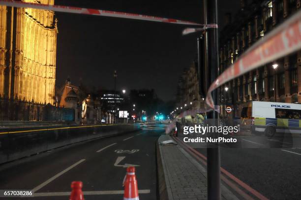 General view of Wenstminster in central London on March 23, 2017 in solidarity with the victims of the March 22 terror attack at the British...