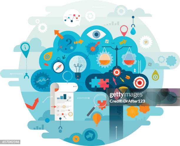 brain critical thinking circular composition - brain-areas-infographic stock illustrations