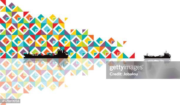abstract ocean reflections with cargo ship - lake reflection stock illustrations