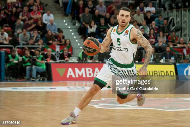 Panathinaiko's American guard Mike James, #5 handles the ball during the Turkish Airlines Euroleague Basketball Regular Season Round 28th game...