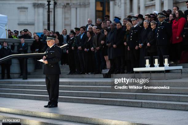 Acting Met Comissioner Craig Mackey speaks on the steps of National Gallery during a vigil in Trafalgar Square organised by the Mayor of London Sadiq...