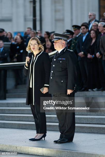 Home Secretary Amber Rudd and Acting Met Comissioner Craig Mackey on the steps of National Gallery during a vigil in Trafalgar Square organised by...