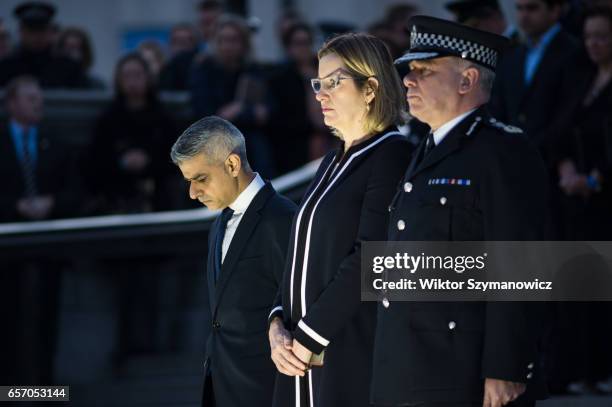 Mayor of London Sadiq Khan joined by Home Secretary Amber Rudd , Acting Met Comissioner Craig Mackey and faith leaders on the steps in front of the...