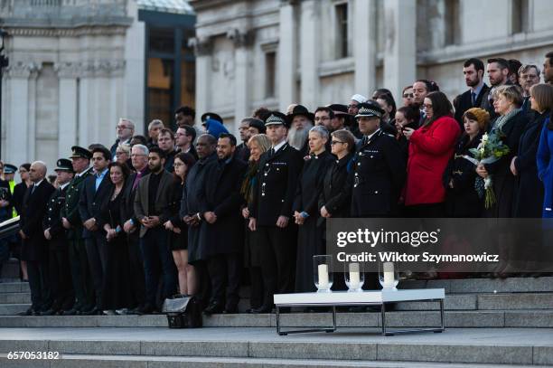 Metropolitan Police Officers and faith leaders attend a vigil in Trafalgar Square in solidarity with victims of the Westminster terrorist attack on...