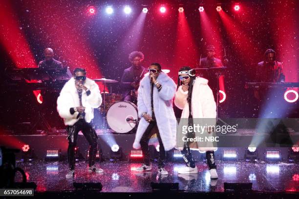 Episode 0645 -- Pictured: Musical guest Migos perform on March 23, 2017 --