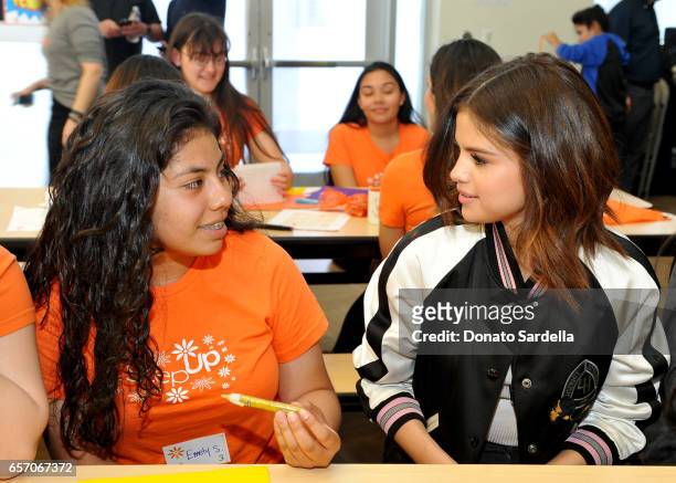 Selena Gomez and Coach Surprise Step Up Teens at High Schools on March 23, 2017 in Los Angeles, California.