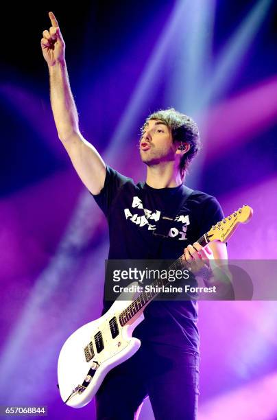 Alex Gaskarth of All Time Low performs at O2 Apollo, Manchester on March 23, 2017 in Manchester, United Kingdom.