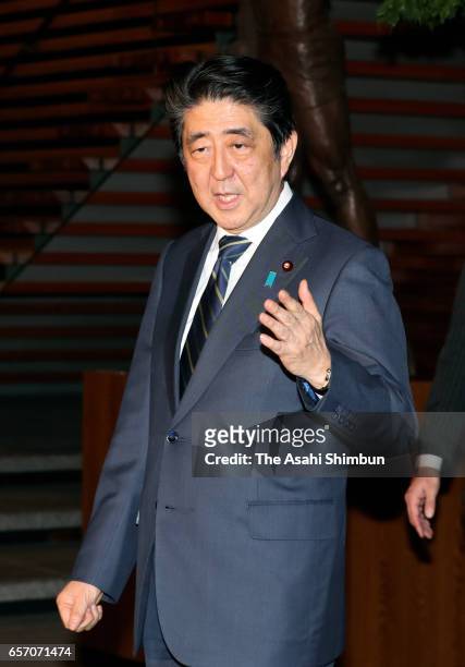 Japanese Prime Minister Shinzo Abe speaks to the media reporters after Head director of school operator 'Moritomo Gakuen' Yasunori Kagoike testimony...