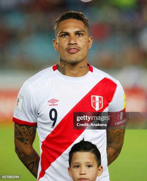 Paolo Guerrero of Peru looks on prior a match between Venezuela and Peru as part of FIFA 2018 World Cup Qualifiers at Monumental de Maturin Stadium...