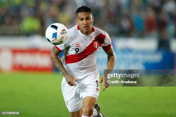 Paolo Guerrero of Peru runs for the ball during a match between Venezuela and Peru as part of FIFA 2018 World Cup Qualifiers at Monumental de Maturin...