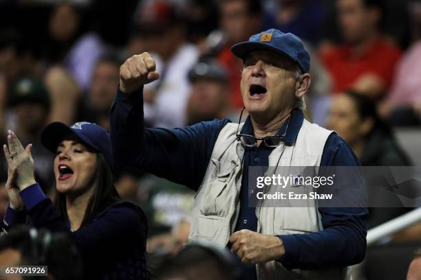 Actor Bill Murray attends the game between the Arizona Wildcats and the Xavier Musketeers during the 2017 NCAA Men's Basketball Tournament West...