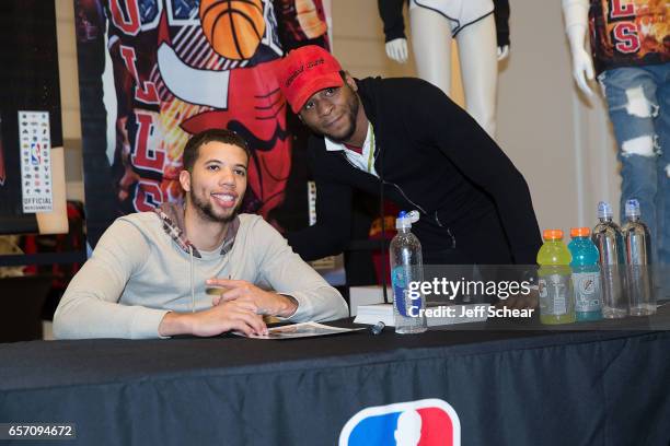 Michael Carter-Williams of the Chicago Bulls meets fans at the Forever 21 x NBA Collection Launch Party on March 23, 2017 in Chicago, Illinois.