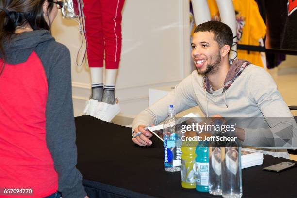 Michael Carter-Williams of the Chicago Bulls meets fans at the Forever 21 x NBA Collection Launch Party on March 23, 2017 in Chicago, Illinois.