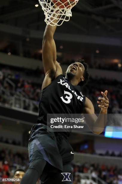 Quentin Goodin of the Xavier Musketeers dunks against the Arizona Wildcats during the 2017 NCAA Men's Basketball Tournament West Regional at SAP...