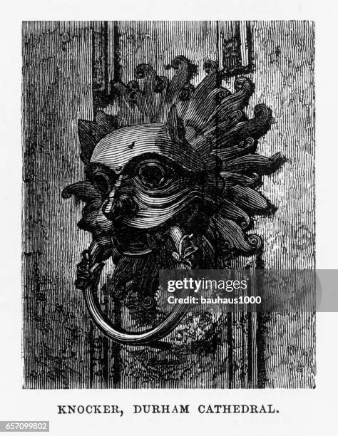 durham cathedral in durham, england victorian engraving, 1840 - durham cathedral stock illustrations