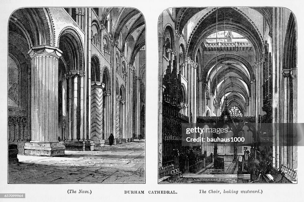 Durham Cathedral in Durham, England Victorian Engraving, 1840