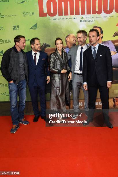 Wotan Wilke Moehring, Moritz Bleibtreu, Alexandra Neldel, Christian Zuebert and Lucas Gregorowicz during the premiere of the film 'Lommbock' at...