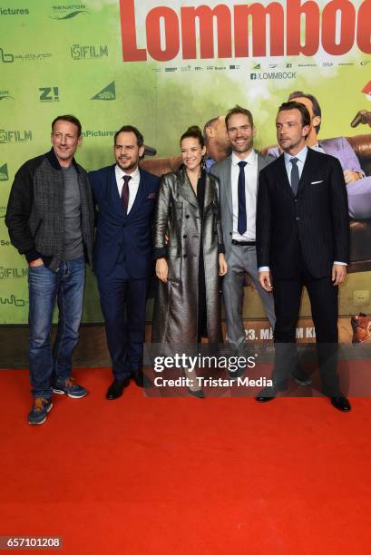 Wotan Wilke Moehring, Moritz Bleibtreu, Alexandra Neldel, Christian Zuebert and Lucas Gregorowicz during the premiere of the film 'Lommbock' at...