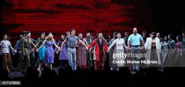 Devin Haw, Katie Rose Clarke, Alistair Brammer, Jon Jon Briones, Eva Noblezada, Nicholas Christopher, Rachelle Ann Go and cast during The Opening...