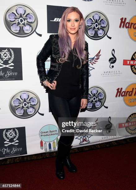 Singer Kaya Jones attends the inaugural Las Vegas F.A.M.E Awards presented by the Producers Choice Honors at the Hard Rock Cafe Las Vegas Strip on...