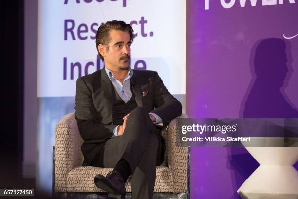 Actor Colin Farrell talks at the annual "Power Of Possibilities" dinner at San Francisco Airport Marriott on March 23, 2017 in Burlingame, California.