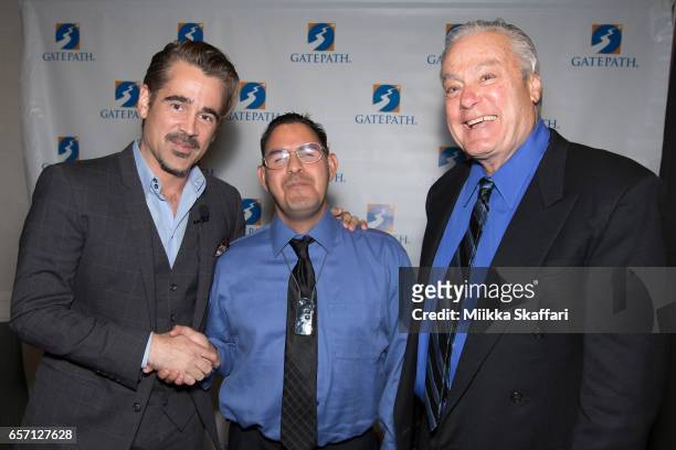 Actor Colin Farrell , Neal Poppin Award honoree Fernando Arce and his father John Valente arrive at the annual "Power Of Possibilities" dinner at San...