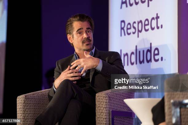 Actor Colin Farrell talks at the annual "Power Of Possibilities" dinner at San Francisco Airport Marriott on March 23, 2017 in Burlingame, California.