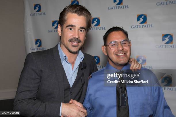 Actor Colin Farrell and Neal Poppin Award honoree Fernando Arce arrive at the annual "Power Of Possibilities" dinner at San Francisco Airport...