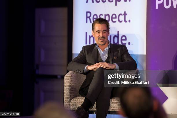 Actor Colin Farrell talks at the annual "Power Of Possibilities" dinner at San Francisco Airport Marriott on March 23, 2017 in Burlingame, California.