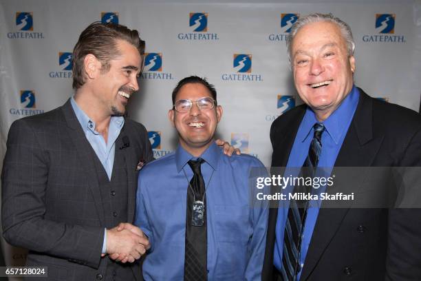 Actor Colin Farrell , Neal Poppin Award honoree Fernando Arce and his father John Valente arrive at the annual "Power Of Possibilities" dinner at San...