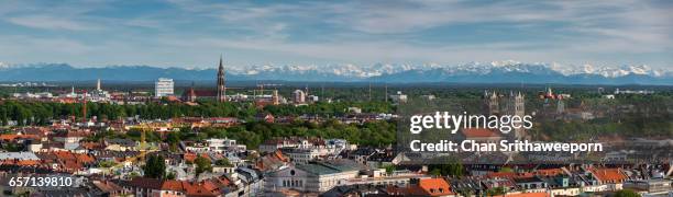 aerial view of munich from olympiapark, munich, bavaria, germany - olympiapark stock pictures, royalty-free photos & images