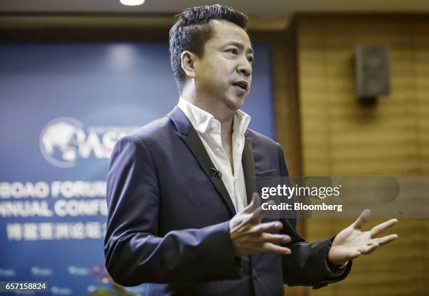 Wang Zhonglei, vice chairman, president and co-founder of Huayi Brothers Media Corp., speaks during an interview on the sidelines of the Boao Forum...