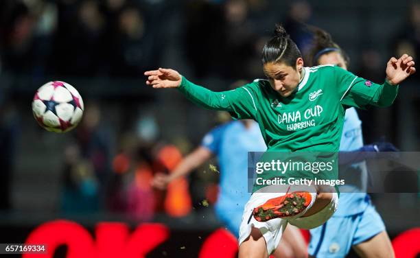 Nevena Damjanovic of Fortuna Hjorring in action during the UEFA Women's Champions League match between Fortuna Hjorring and Manchester City at...