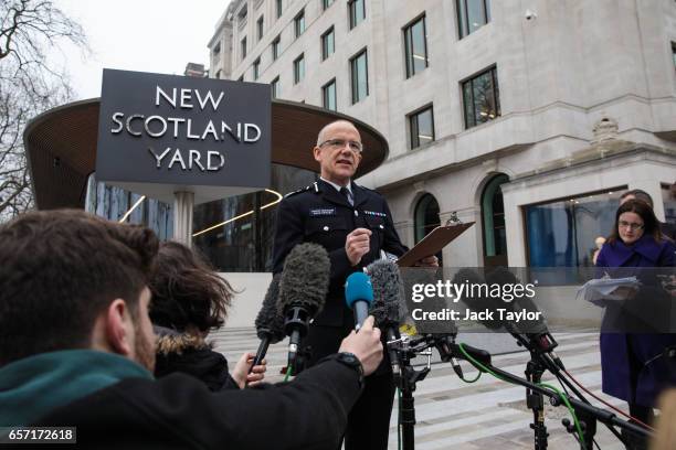 Assistant Commissioner Mark Rowley of the Metropolitan Police makes a statement outside of New Scotland Yard on March 24, 2017 in London, England. A...