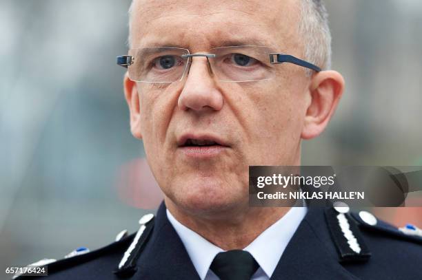 The British Metropolitan Police's Acting Deputy Commissioner, and Head of Counter Terrorism, Mark Rowley addresses the media outside New Scotland...