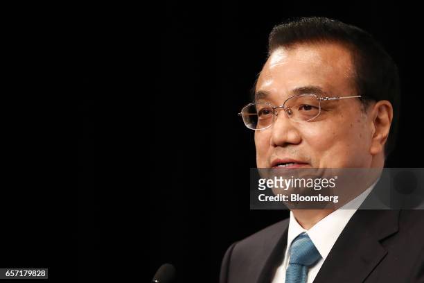 Li Keqiang, China's premier, speaks during the Australia China Economic and Trade Cooperation Forum in Sydney, Australia, on Friday, March 24, 2017....