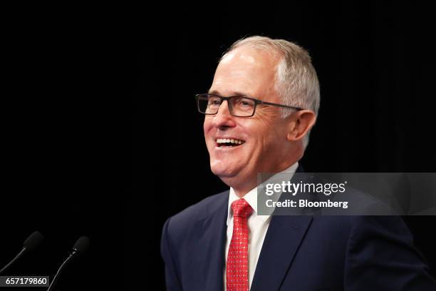 Malcolm Turnbull, Australia's prime minister, reacts during the Australia China Economic and Trade Cooperation Forum in Sydney, Australia, on Friday,...