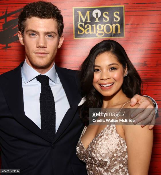 Alistair Brammer and Eva Noblezada attend The Opening Night After Party for the New Broadway Production of "Miss Saigon" at Tavern on the Green on...