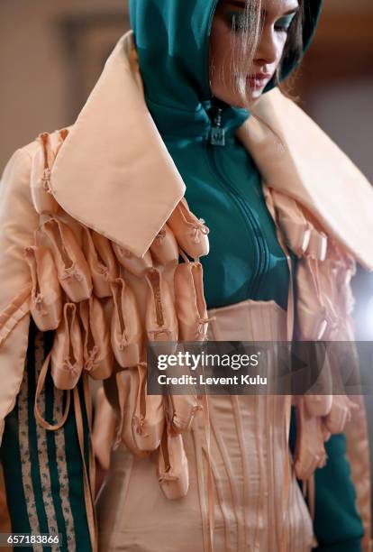 Detail at the Bashaques show during Mercedes-Benz Istanbul Fashion Week March 2017 at Grand Pera on March 23, 2017 in Istanbul, Turkey.