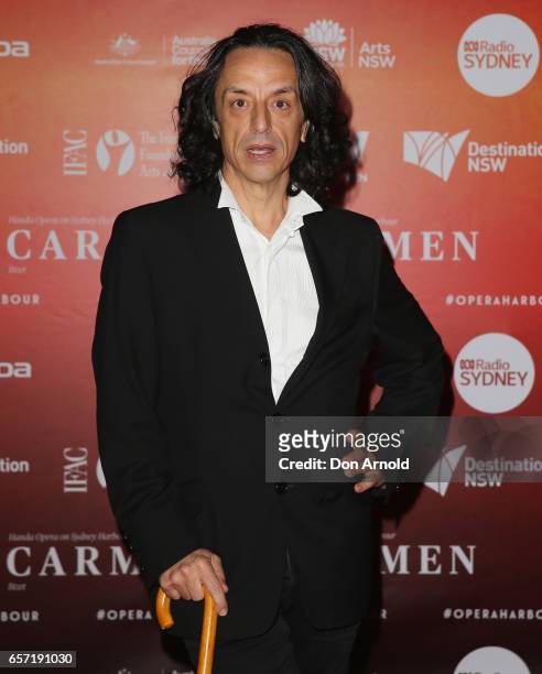 Paul Capsis arrives ahead of opening night of Handa Opera's production of Carmen at Sydney Harbour on March 24, 2017 in Sydney, Australia.