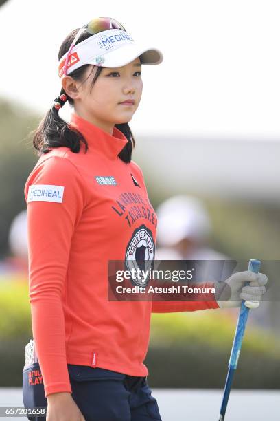 Yuting Seki of China looks on during the first round of the AXA Ladies Golf Tournament at the UMK Country Club on March 24, 2017 in Miyazaki, Japan.