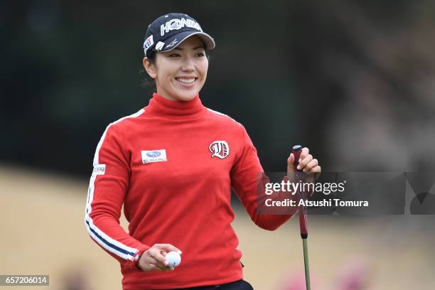 Ritsuko Ryu of Japan smiles during the first round of the AXA Ladies Golf Tournament at the UMK Country Club on March 24, 2017 in Miyazaki, Japan.