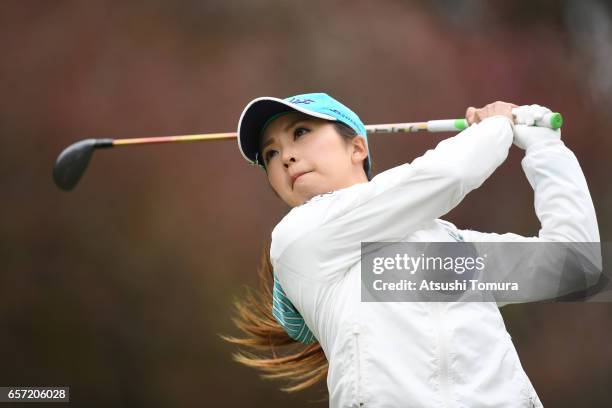 Erika Kikuchi of Japan hits her tee shot on the 16th hole during the first round of the AXA Ladies Golf Tournament at the UMK Country Club on March...