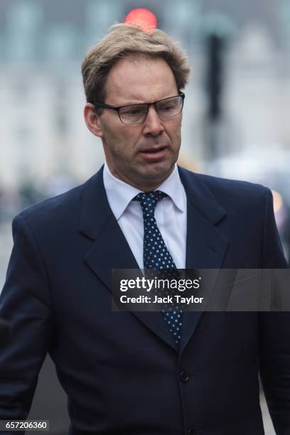Conservative MP Tobias Ellwood walks towards the Houses of Parliament on March 24, 2017 in London, England. Mr Ellwood was pictured giving first aid...