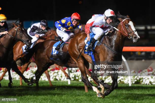 Handsome Thief ridden by Brad Rawiller wins the ADAPT Australia Handicap at Moonee Valley Racecourse on March 24, 2017 in Moonee Ponds, Australia.