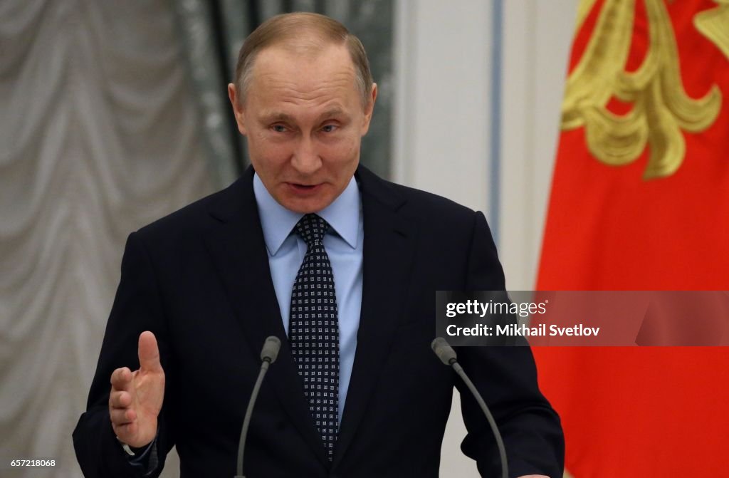 Russian President Vladimir Putin Attends His Awards Ceremony At The Kremlin